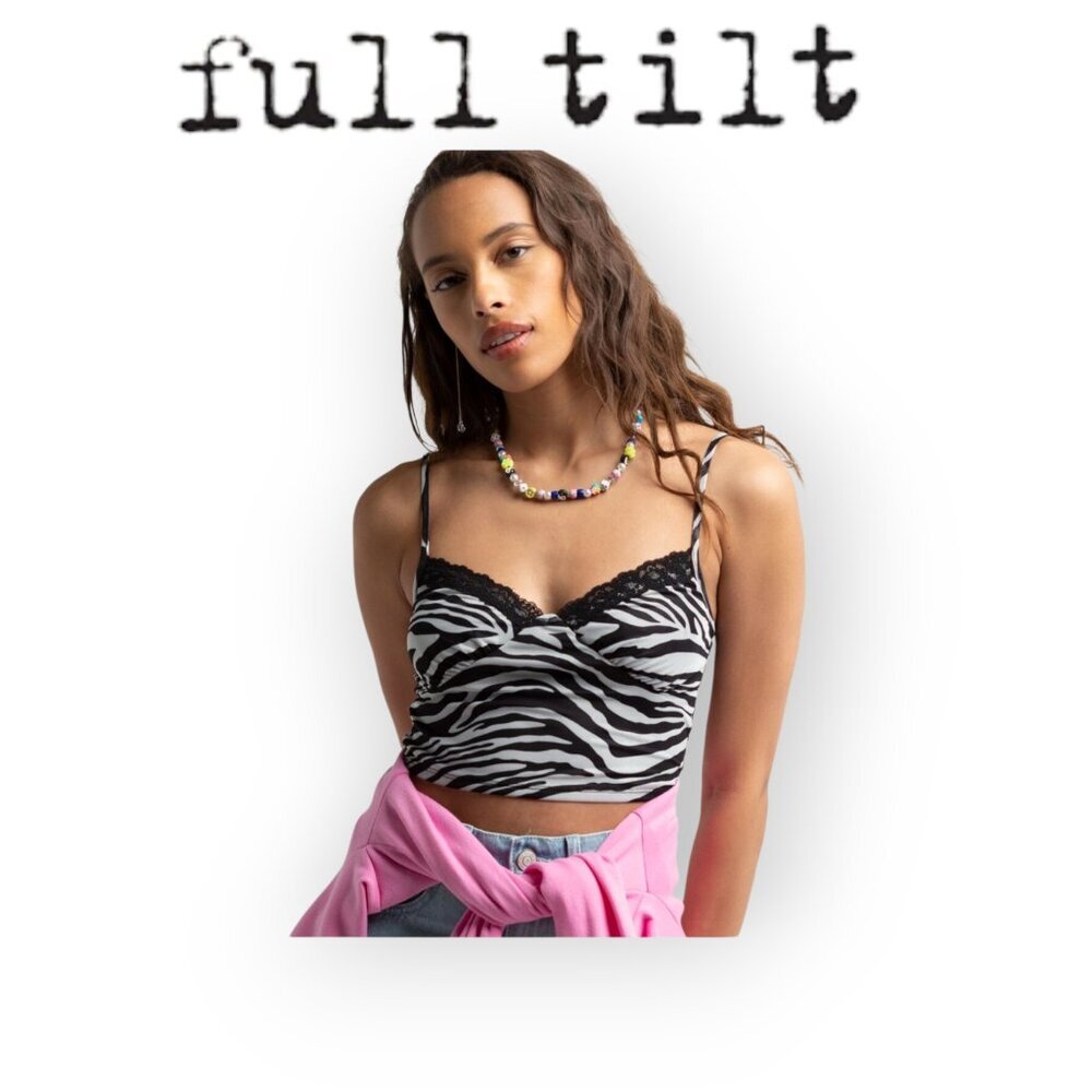 Y2K Zebra Mesh Tank Top Full Tilt Black White Stretch Semi Sheer Sleeveless M